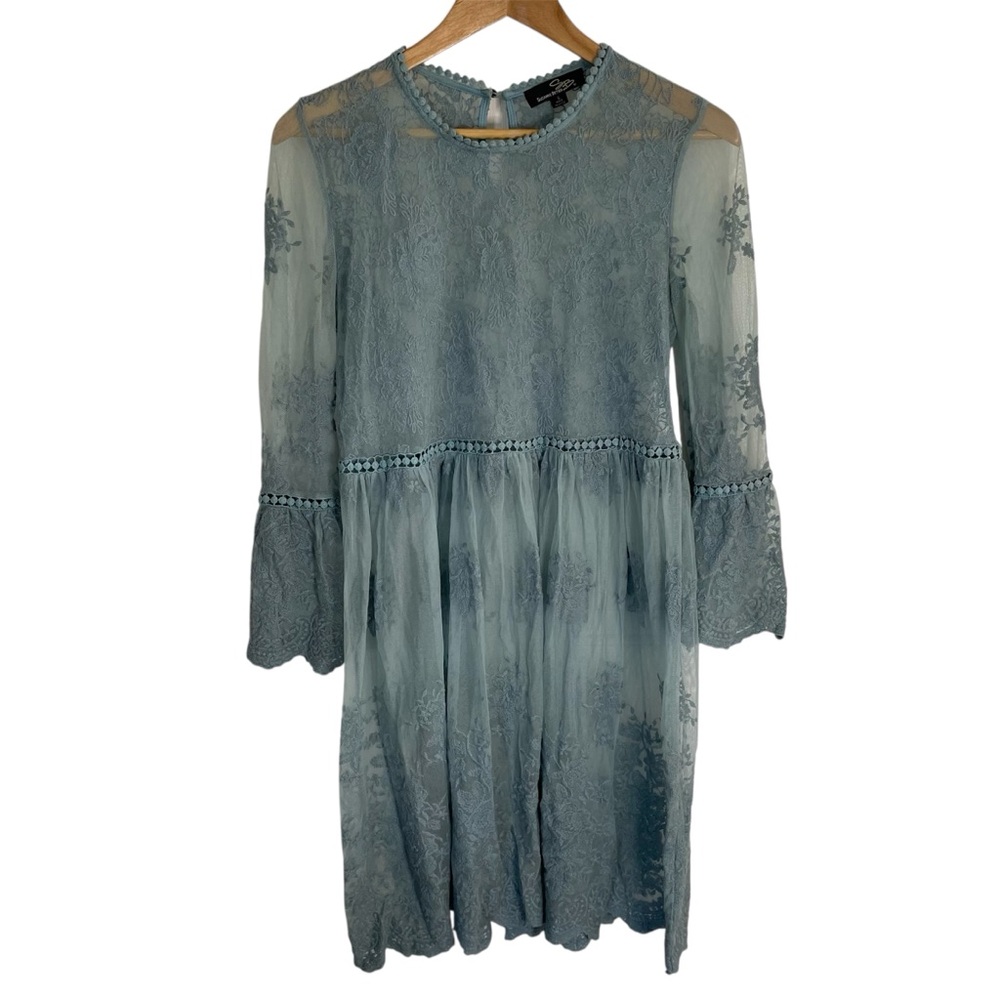 Suzanne Betro Blue Lace Long Sleeve Dress Size Small boho chic romantic girly